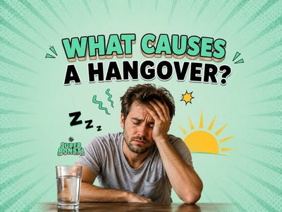 What Causes a Hangover featured image showing a groggy man with a glass of water