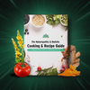 Front cover of The Naturopathic & Holistic Cooking & Recipe Guide ebook showing title and fresh ingredients on a green radiating background