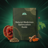 Front cover of Natural Medicines Optimization eGuide showing title on green cover with mushroom and turmeric